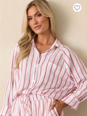 Z Supply Red & White Striped Linen Button-Down Shirt